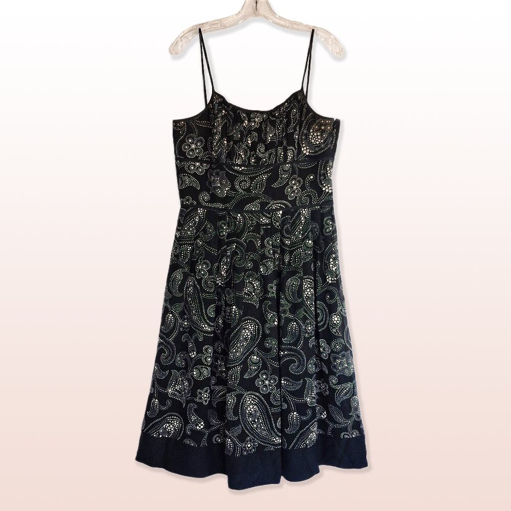 Ann Taylor Silk Dress Black & Tan Floral Paisley Spaghetti Straps Size 12